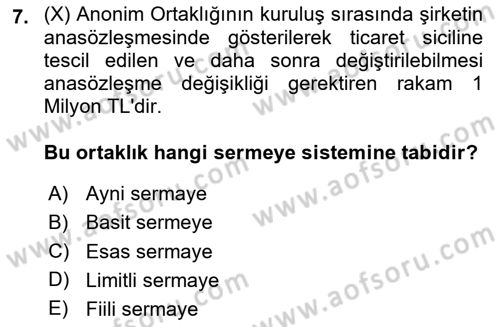 Ticaret Hukuku Dersi 2025 - 2026 Yılı (Final) Dönem Sonu Sınav Soruları 7. Soru
