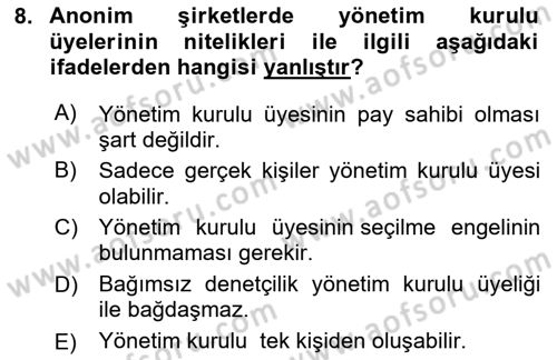 Ticaret Hukuku Dersi 2025 - 2026 Yılı (Final) Dönem Sonu Sınav Soruları 8. Soru