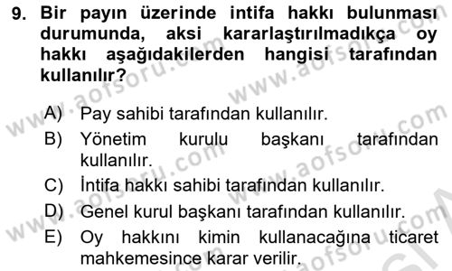 Ticaret Hukuku Dersi 2025 - 2026 Yılı (Final) Dönem Sonu Sınav Soruları 9. Soru