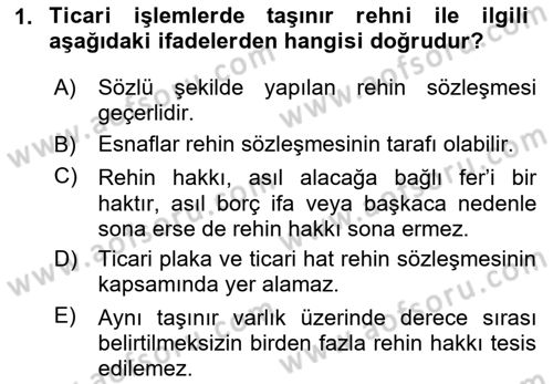Ticaret Hukuku Dersi 2025 - 2026 Yılı Yaz Okulu Sınav Soruları 1. Soru