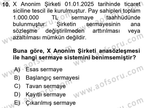Ticaret Hukuku Dersi 2025 - 2026 Yılı Yaz Okulu Sınav Soruları 10. Soru