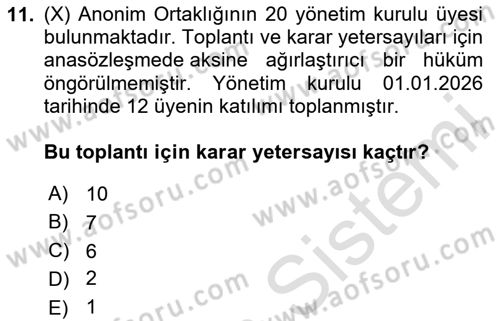 Ticaret Hukuku Dersi 2025 - 2026 Yılı Yaz Okulu Sınav Soruları 11. Soru