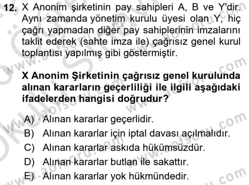 Ticaret Hukuku Dersi 2025 - 2026 Yılı Yaz Okulu Sınav Soruları 12. Soru