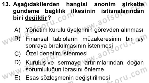 Ticaret Hukuku Dersi 2025 - 2026 Yılı Yaz Okulu Sınav Soruları 13. Soru