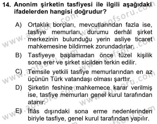 Ticaret Hukuku Dersi 2025 - 2026 Yılı Yaz Okulu Sınav Soruları 14. Soru