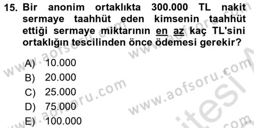 Ticaret Hukuku Dersi 2025 - 2026 Yılı Yaz Okulu Sınav Soruları 15. Soru