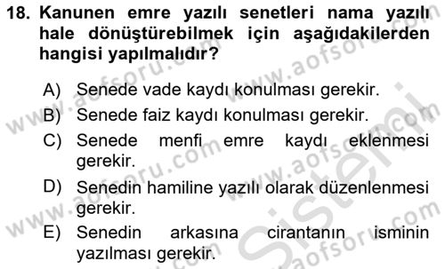 Ticaret Hukuku Dersi 2025 - 2026 Yılı Yaz Okulu Sınav Soruları 18. Soru