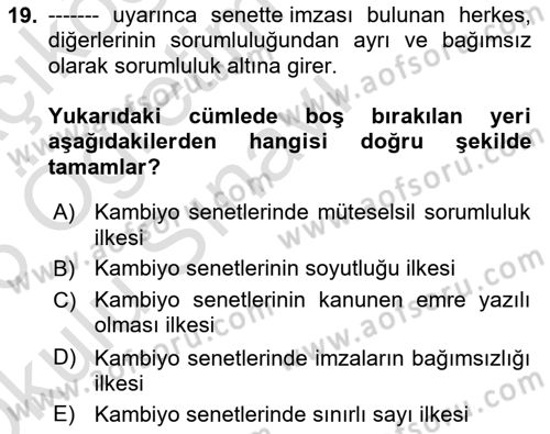 Ticaret Hukuku Dersi 2025 - 2026 Yılı Yaz Okulu Sınav Soruları 19. Soru