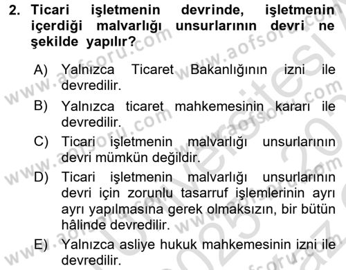 Ticaret Hukuku Dersi 2025 - 2026 Yılı Yaz Okulu Sınav Soruları 2. Soru