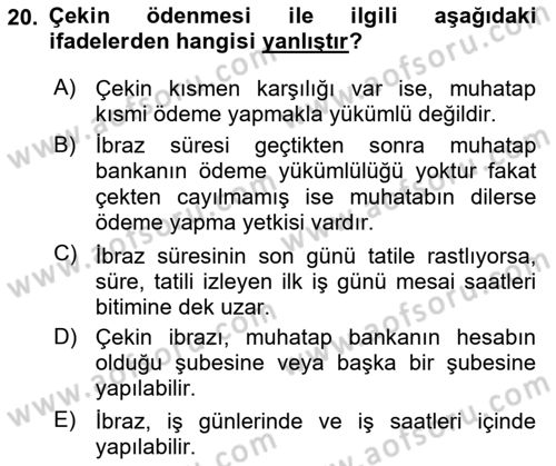 Ticaret Hukuku Dersi 2025 - 2026 Yılı Yaz Okulu Sınav Soruları 20. Soru
