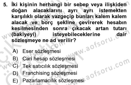 Ticaret Hukuku Dersi 2025 - 2026 Yılı Yaz Okulu Sınav Soruları 5. Soru