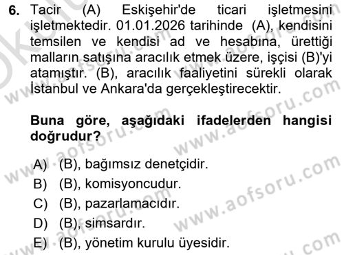 Ticaret Hukuku Dersi 2025 - 2026 Yılı Yaz Okulu Sınav Soruları 6. Soru