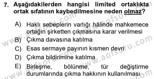 Ticaret Hukuku Dersi 2025 - 2026 Yılı Yaz Okulu Sınav Soruları 7. Soru