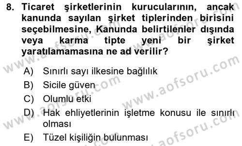 Ticaret Hukuku Dersi 2025 - 2026 Yılı Yaz Okulu Sınav Soruları 8. Soru