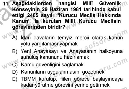 Anayasa Hukuku Dersi Ara Sınavı Deneme Sınav Soruları 11. Soru
