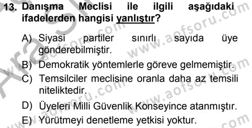 Anayasa Hukuku Dersi Ara Sınavı Deneme Sınav Soruları 13. Soru