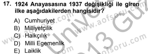 Anayasa Hukuku Dersi Ara Sınavı Deneme Sınav Soruları 17. Soru