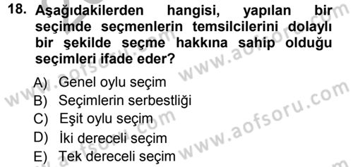 Anayasa Hukuku Dersi Ara Sınavı Deneme Sınav Soruları 18. Soru