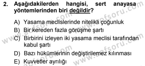 Anayasa Hukuku Dersi Ara Sınavı Deneme Sınav Soruları 2. Soru