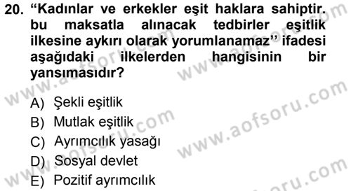 Anayasa Hukuku Dersi Ara Sınavı Deneme Sınav Soruları 20. Soru