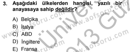 Anayasa Hukuku Dersi Ara Sınavı Deneme Sınav Soruları 3. Soru