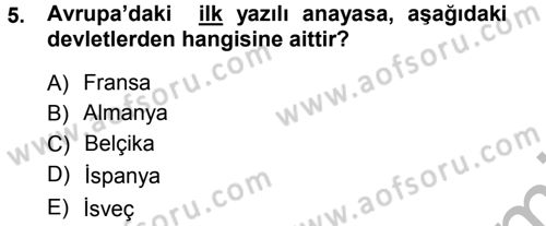 Anayasa Hukuku Dersi Ara Sınavı Deneme Sınav Soruları 5. Soru