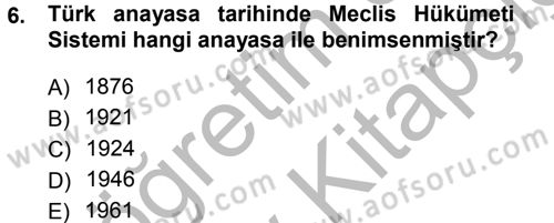 Anayasa Hukuku Dersi Ara Sınavı Deneme Sınav Soruları 6. Soru