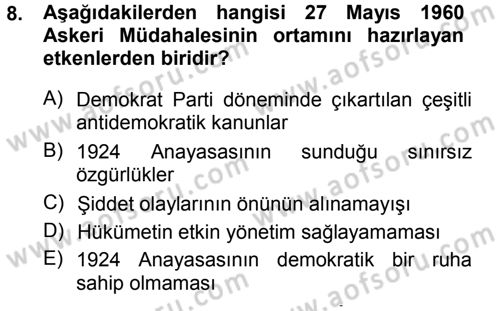 Anayasa Hukuku Dersi 2012 - 2013 Yılı (Vize) Ara Sınav Soruları 8. Soru