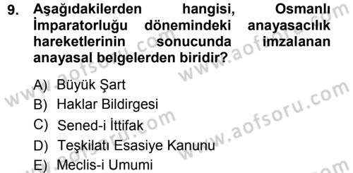 Anayasa Hukuku Dersi Ara Sınavı Deneme Sınav Soruları 9. Soru