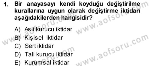 Anayasa Hukuku Dersi Ara Sınavı Deneme Sınav Soruları 1. Soru