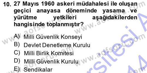 Anayasa Hukuku Dersi Ara Sınavı Deneme Sınav Soruları 10. Soru
