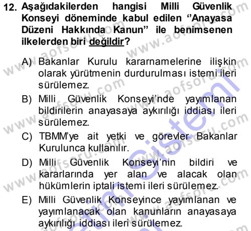 Anayasa Hukuku Dersi Ara Sınavı Deneme Sınav Soruları 12. Soru
