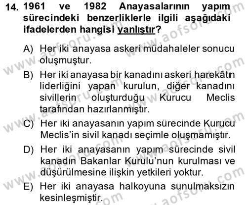 Anayasa Hukuku Dersi 2013 - 2014 Yılı (Vize) Ara Sınavı 14. Soru