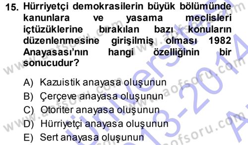 Anayasa Hukuku Dersi Ara Sınavı Deneme Sınav Soruları 15. Soru