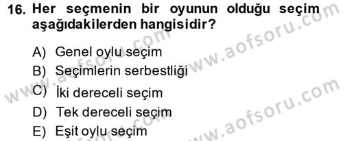 Anayasa Hukuku Dersi 2013 - 2014 Yılı (Vize) Ara Sınavı 16. Soru