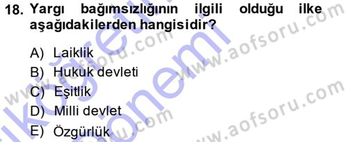 Anayasa Hukuku Dersi Ara Sınavı Deneme Sınav Soruları 18. Soru