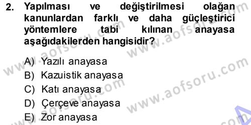 Anayasa Hukuku Dersi Ara Sınavı Deneme Sınav Soruları 2. Soru