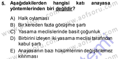 Anayasa Hukuku Dersi 2013 - 2014 Yılı (Vize) Ara Sınav Soruları 5. Soru