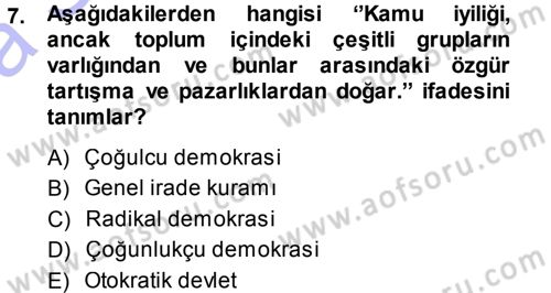 Anayasa Hukuku Dersi 2013 - 2014 Yılı (Vize) Ara Sınav Soruları 7. Soru