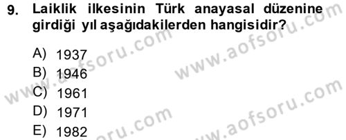 Anayasa Hukuku Dersi Ara Sınavı Deneme Sınav Soruları 9. Soru