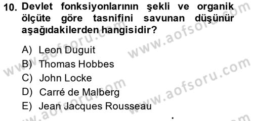 Anayasa Hukuku Dersi 2013 - 2014 Yılı (Final) Dönem Sonu Sınav Soruları 10. Soru
