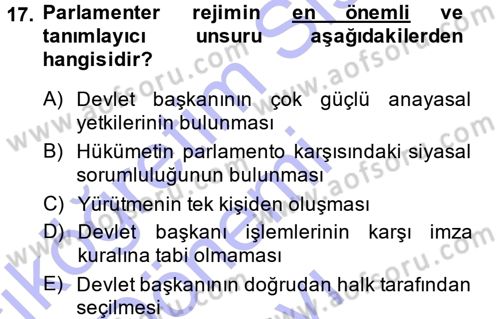 Anayasa Hukuku Dersi 2013 - 2014 Yılı (Final) Dönem Sonu Sınav Soruları 17. Soru