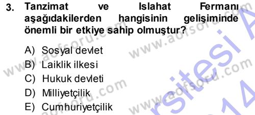 Anayasa Hukuku Dersi 2013 - 2014 Yılı (Final) Dönem Sonu Sınav Soruları 3. Soru