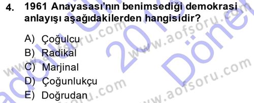 Anayasa Hukuku Dersi 2013 - 2014 Yılı (Final) Dönem Sonu Sınav Soruları 4. Soru
