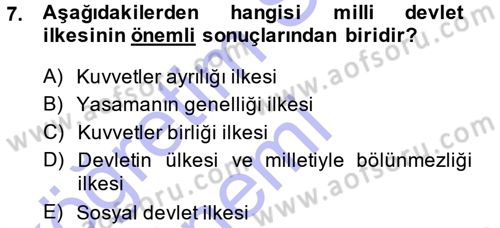 Anayasa Hukuku Dersi 2013 - 2014 Yılı (Final) Dönem Sonu Sınav Soruları 7. Soru