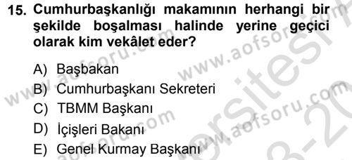 Anayasa Hukuku Dersi 2013 - 2014 Yılı Tek Ders Sınav Soruları 15. Soru