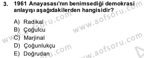 Anayasa Hukuku Dersi 2013 - 2014 Yılı Tek Ders Sınav Soruları 3. Soru