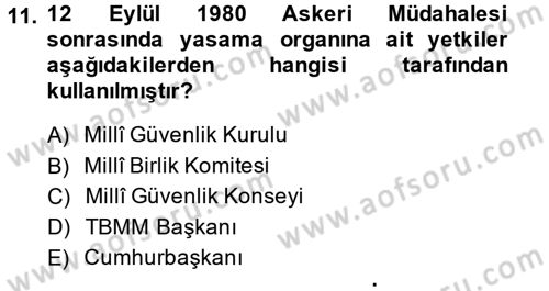 Anayasa Hukuku Dersi Ara Sınavı Deneme Sınav Soruları 11. Soru