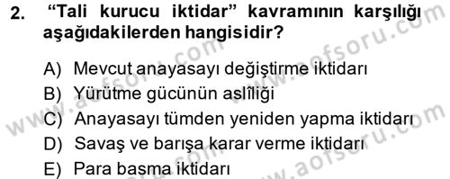 Anayasa Hukuku Dersi Ara Sınavı Deneme Sınav Soruları 2. Soru