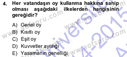 Anayasa Hukuku Dersi Ara Sınavı Deneme Sınav Soruları 4. Soru